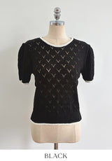 Caron Color Matching Openwork Puff Short Sleeve Knit