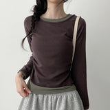 Side Shirring✨Slim Fit Color-Point Layered Long Sleeve T-Shirt (6 colors)