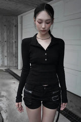26FW★ SLIM SHORT KNIT HENLEY TOP