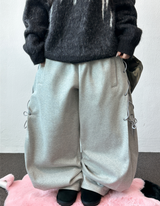 ロープラインリボンサイドセミバルーンワイドパンツ 🖤🤍 2カラーズ