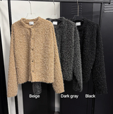 Hairy crop round knit cardigan(3color)