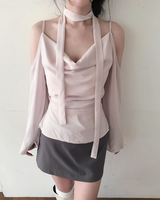 romang drape cut off-shoulder bl tie set