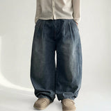 Digi Waist Band Front Pin Tuck Incision Washing Denim Wide Pants