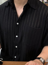 Look Flip Coust Crochet Punched Oversized Short Sleeve Shirt