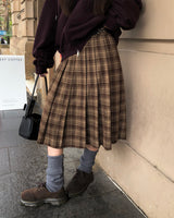 [ORIGINAL] Buckle Check Midi Pleated Skirt