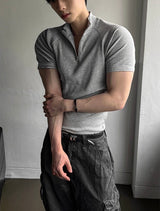 Muscle Fit Raglan Ribbed Half-Zip Short Sleeve Tee