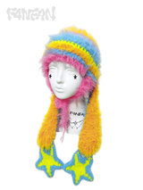  Extra-Long Floppy Bunny Ear Crochet Hat with Dangling Star Charms（Electric Neon