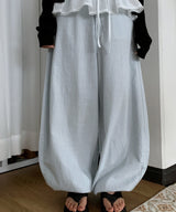 Demon Pastel Summer Cotton Big Wide Long Cotton Pants with Belt Detail 4 Colors