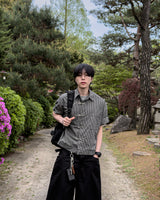 バックルチェッククロッピードショートスリーブシャツ