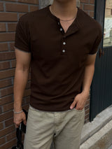 ミールステッチヘンリーネック半袖Tシャツ