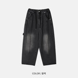Cross Patch Work Banding Denim Pants (2 Colors)