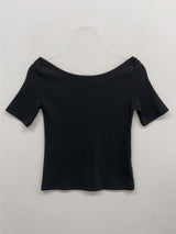 Boatneck Ribbed Elbow Length T-Shirt