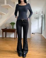 Crow Black Semi-Row Bootcut Pants