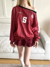1459. Number stripe one shoulder mtm (3color)
