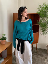 Slub Knit Two-Way Boat Neck One-Shoulder Cardigan (5c)