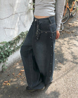 Benil Studded バルーンフィットウォッシングデニムロングパンツ