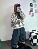 ツーピンタックリベットベルトバルーンロングパンツ🤎🖤💙3カラー