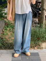 Summer Pintuck Washed Wide Denim Pants