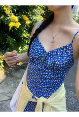 blue floral sleeveless chiffon long dress