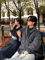 クレートグレイウォッシュドセミワイドデニムパンツ
