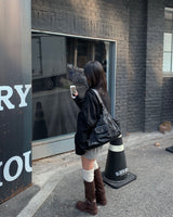 Strap leather long boots