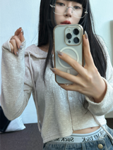 SEMI SEE THROUGH BOUCLE フーディーカーディガン 🩵🩶🖤🧸4COLOR