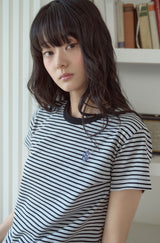 26SS★ フォーリングキャットストライプクロップ半袖Tシャツ
