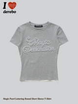マジックパールレタリングラウンドショートスリーブTシャツ
