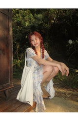 French flower shirring wrap dress