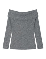 ボタン オフショルダー ニット(GREY)