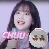 [CHUU Piercing] ハートクリスタル&リボンピアス - ローズゴールド