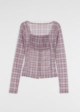 PLUMP CHECK SHIRRING TEE