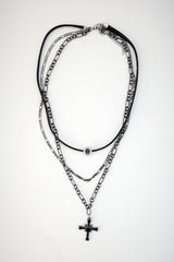 black love necklace | 블랙 십자가 하트 레이어드 목걸이