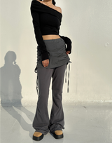 CRINKLE BOW PLEATED TWO-LAYER COTTON BOOTCUT TRAINING SKIRT-PANTS LEGGINGS - 2 COLOR