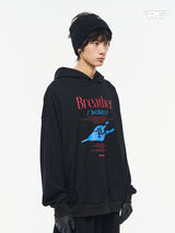 RELABEL ブラックレザーウィンドブレーカーフーデッドスウェットシャツ