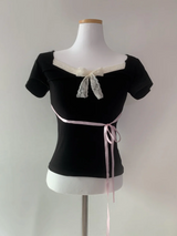 ティンイフリボンレーストップ (black)