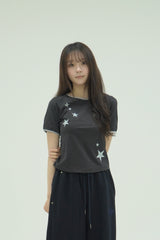 DOT STAR LINGER SLIM T-SHIRTS [BLACK]