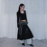 cross patch lace sleeve - black