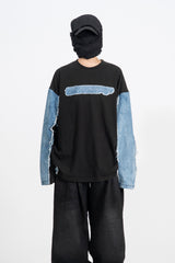 シスカットオフデニム長袖Tシャツ