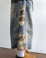 Destroyed Camouflage Denim Half Pants