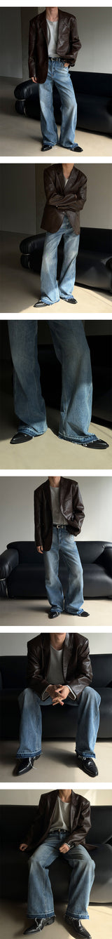 [Unisex]  フェードカットロングフレアデニムパンツ