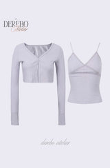 Lavender Sleeve Cardigan Two-Piece Long-Sleeve Top