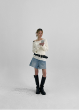 [B-DENIM] カッディングハーフショーツ 043