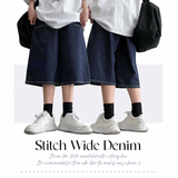 [S–2XL] Waistband Saint-Gistich Half-Length Denim Shorts