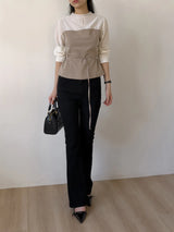 [Belt SET] Souffle Pintuck Layered Blouse
