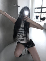 grunge lettering sleeveless hoodie