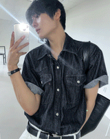 Western summer denim short-sleeved shirt
