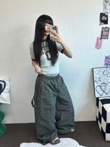 ナイロンリベットカーペンターワイドパンツ🩶🖤💚3カラー
