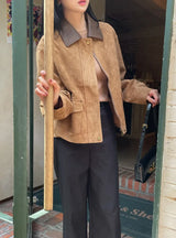 Hent Leather Collar Suede Jacket