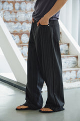 ニードストライプワイドデニムパンツ(Black)